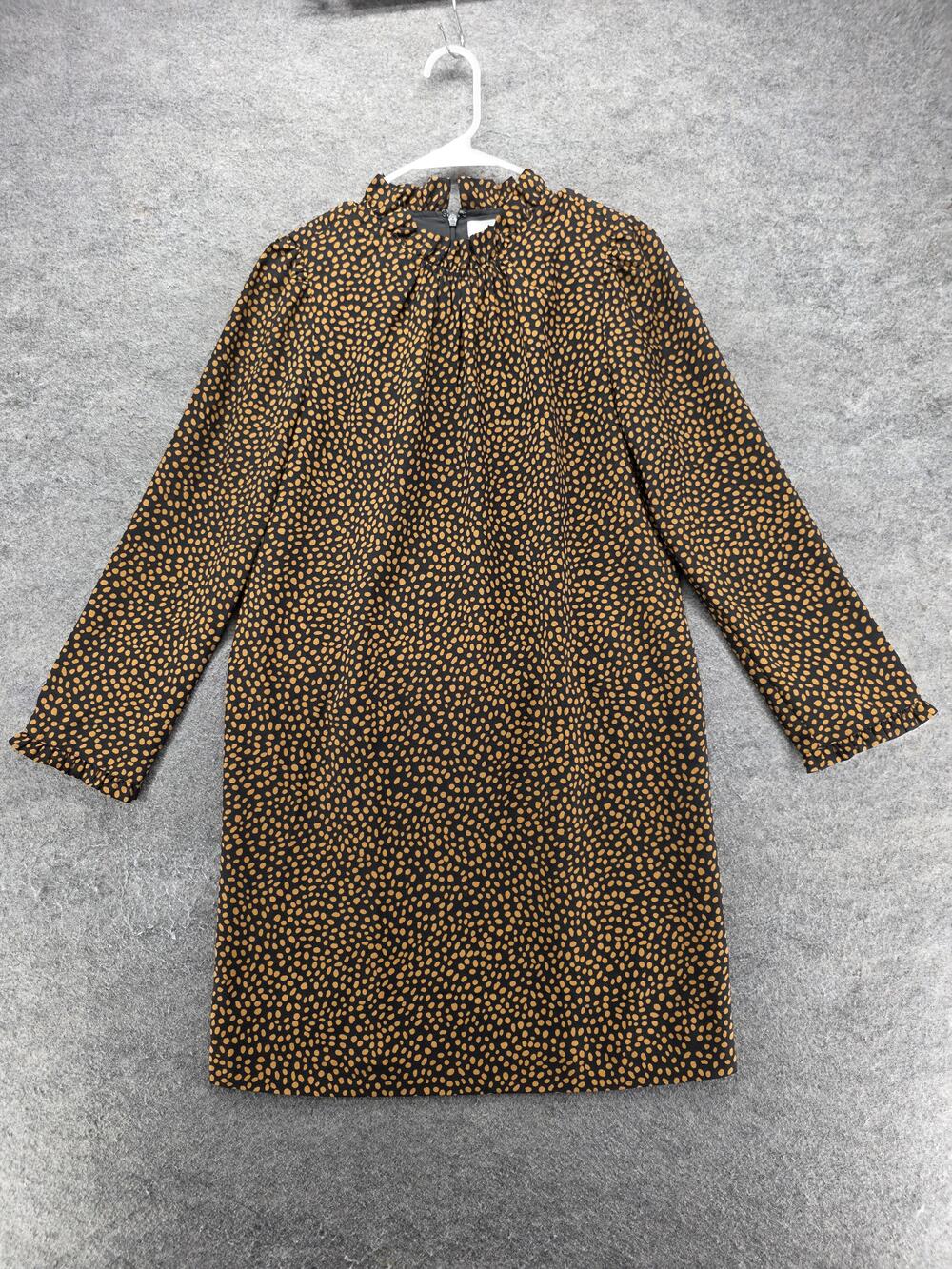J.Crew Dress Womens 2 Black Shift Long Sleeve Mock Neck Ruffle Animal Print